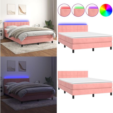 Sommier à lattes de lit avec matelas et LED Rose 140x190 cm - Lit Plateforme - Lit Capitonné - Lit Design - Lit Double - Sommier Tapissier - Home & Living (1/5)