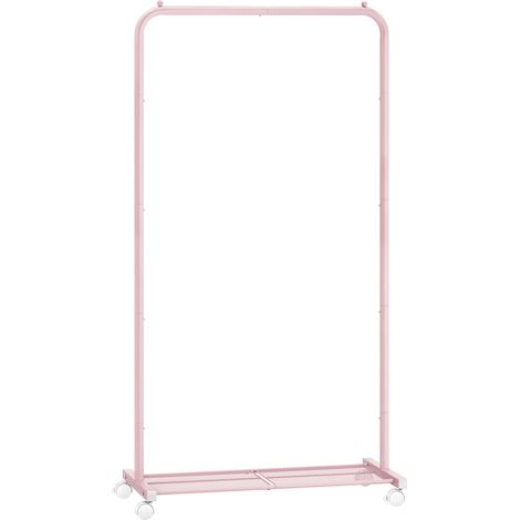 Portant à Vêtements à Roulettes, Penderie 74 cm, Porte-Vêtements, Porte-manteau, avec Étagère de Rangement en Maille Dense, Capacité de Charge de 35 kg, 2 Freins, Rose Bonbon HSR130R01 (1/5)