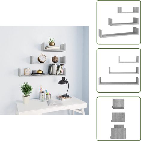 Wandregale 3 Stk. Grau Sonoma Holzwerkstoff - Wandregal - Holzregal - Regal Grau - Wohnraum Dekoration - Badezimmer Regal