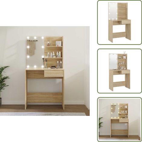 Tocador con luz LED - vidaXL Tocador con LED color roble Sonoma 74,5x40x141 cm - Tocador de baño