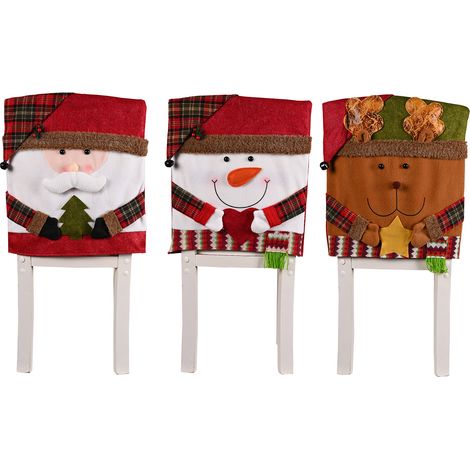 Lot de 6 housses de dossier de chaise de Noël pour salle à manger, housses de chaise de salle à manger de Noël, bonhomme de neige, renne, housses de chaise de décoration de fête de cuisine YMYNY (1/5)
