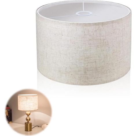 Beige Linen Lampshade, 30 x 30 x 20 cm, E14/E27, Linen Fittings, Drum, Replacement Lampshade for Hanging, Table Lamp, Bedside Lamp, Floor Lamp (1/5)