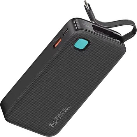 Usams Powerbank mit einziehbarem USB-C-Kabel, 10000 mAh, PD 20W Schnellladung, XY-Serie, Schwarz/Schwarz, 10KCD22401 (US-CD224) (1/5)