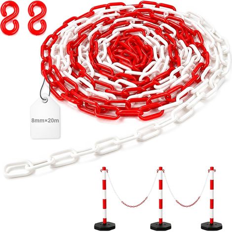 20 M Chaîne de Signalisation en Plastique Rouge et Blanc 8 mm (1/5)