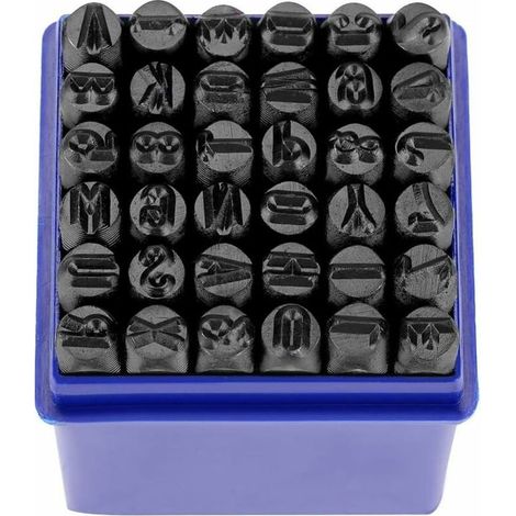 Juego de 36 punzones de metal para estampar letras, punzón de números para estampar letras del alfabeto (A-Z) y números del 0 al 8, herramienta de prensado de acero al carbono para perforar 1/4". (1/5)