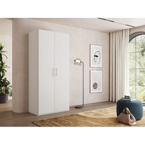 Swift Armadio Guardaroba 2 ante Camera da Letto Bianco Opaco Made in Italy L.91 P.53 H.202 cm