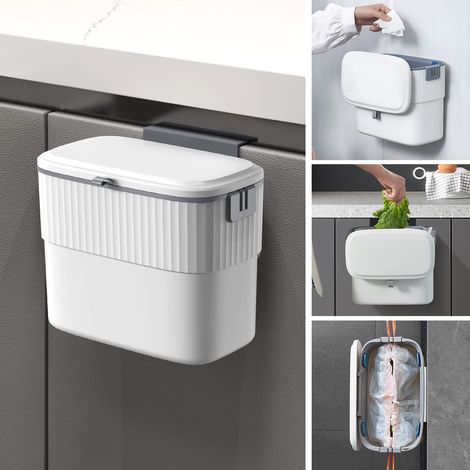 Poubelle de cuisine – Poubelle à suspendre avec couvercle, poubelle murale de 7 litres pour porte d'armoire de cuisine, petite poubelle sous évier pour placard, salle de bain (1/5)
