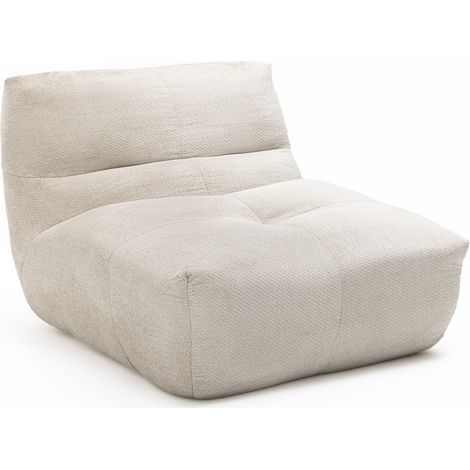 Chauffeuse design 1 place fauteuil lounge rembourré en tissu texturé beige Alba (1/5)