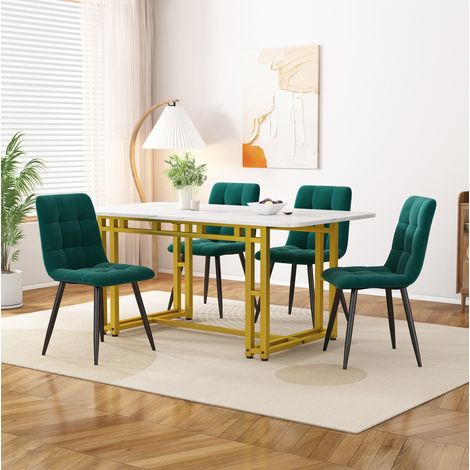 Esstisch 120 cm Mit 4 Sesseln In Dunkelgrünem Velours Und Metallfüßen Goldfarben, Modernes Design (1/5)