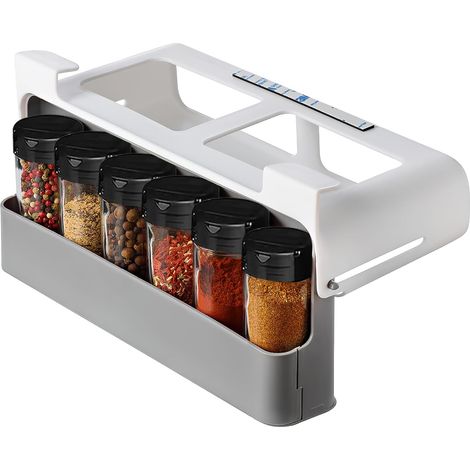 Spice Rack with 6 Spice Jars, Extendable Auto Spice Rack, Hanging Spice Organizer for Spices, Kitchen Spice Storage, Kitchen Spice Rack (1/5)