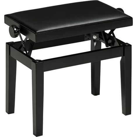 Banquette de piano hauteur réglable, fini brillant élégant, revêtement simili cuir et bois caoutchouté, noire, 63 x 33 x 56 cm