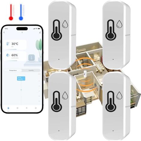 Thermomètre Hygromètre Wifi pour surveillance de la température et de l'humidité intérieure et extérieure, fonctionne avec l'application Smart Life/Tuya, compatible avec Google Home, Alexa, 4 pièces (1/4)