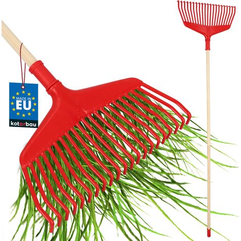 KOTARBAU® Rateau À Feuilles - Plastique - 38 cm - avec Manche en Bois - Extra-Click - Rateau Jardin - Ramasse Feuilles - Léger - Rouge & Bois - Ergonomique (1/5)