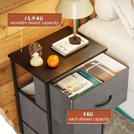 Commode à 3 tiroirs en tissu, meuble de rangement avec plateau en bois et structure en acier, idéal pour la chambre, le salon ou la chambre d'enfant, gris. (1/5)