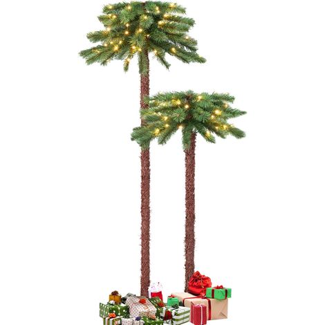 Costway – Lot de 2 palmiers de Noël artificiels 107 et 152 cm – Pré-illuminés avec 100 LED blanches chaudes – Aiguilles en PVC – Décoration pour maison et bureau (1/5)