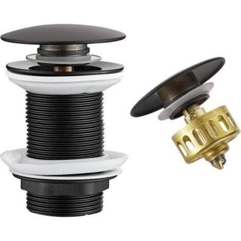 Black Pop Up Sink Drain Without Overflow, Drain Stopper with Strainer Basket, Bathroom Sink Drain, Brass Large Basket with Lid (1/4)