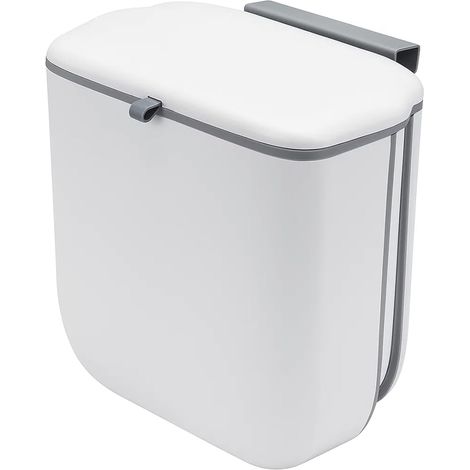 M.J COMFY-LIFE Food Waste Bin with Lid, 10L Foldable Hanging Kitchen Caddy, Wall Mounted Under Sink Trash Can for Cupboard Door, Cabinet, Bathroom, RV, Motorhome (1/5)