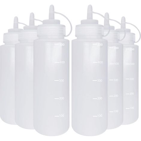 6 x 500ml Bottiglie di salsa per insalata, bottiglie di plastica da 16 once, contenitori per salse a compressione, bottiglie morbide ideali per salse per insalata, ketchup, senape e maionese (1/5)