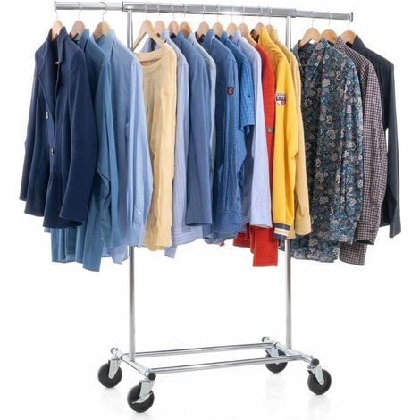 Portant à Vêtements Solide, sur Roulettes, 100 kg Capacité, Pliable,Barre Extensible 70–121\u202fcm, Acier Chromé (1/4)