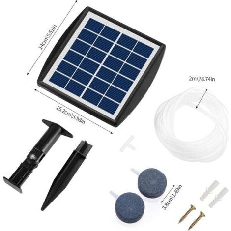 NALOOKAMIC  Pompe Solaire pour Bassin, 2W Pompe Bassin Solaire avec Batterie 2200mAh, Pompe a Air Bassin avec Tube à Oxygène et 2 Pierre à Bulles d'air