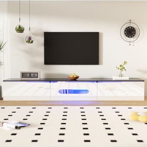 Mueble TV flotante con LED y doble acabado blanco negro HAVRYA (1/5)