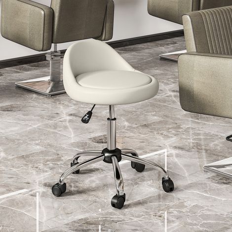 Tabouret 360° hauteur réglable revêtement synthétique blanc à roulettes tabouret de travail pivotant 53-73 cm conception robuste