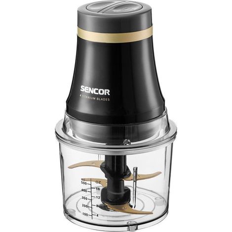 Hachoir électrique Sencor SCB 4000BK - Hacher et fouetter - 4 lames titane doré - Bol 1 L - Anti-éclaboussures - Noir (1/5)