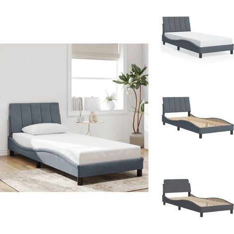 Bettgestell ohne Matratze Dunkelgrau 90x200 cm Samt - Bettsofa - Samtbettwäsche - Doppelbett - Boxspringbett - Lattenrost (1/5)