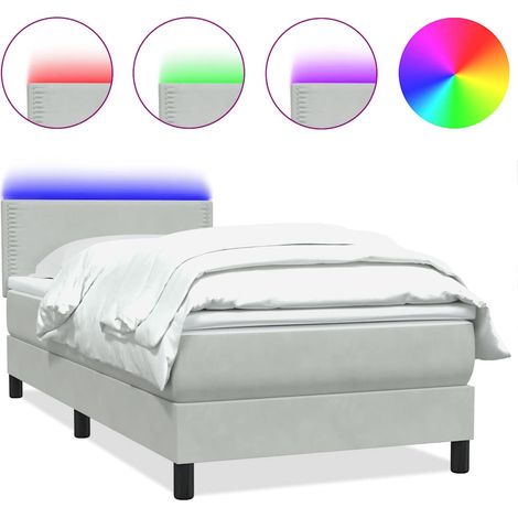 Maison Exclusive - Sommier à lattes de lit et matelas et LED gris clair 90x210 cm velours (1/5)