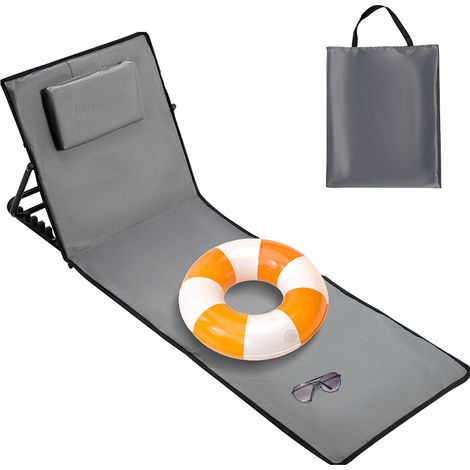 Jiubiaz Manta de playa 145 x 47 cm, tumbona acolchada con respaldo plegable, esterilla de playa transportable para exteriores, gris