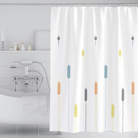 Rideau de Douche Tissu Polyester Lavable en Machine Rideau Salle de Bain Baignoire avec 12 Crochets Imperméable 180 x 180 cm Blanc