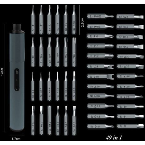 Kit cacciavite elettrico 49 in 1, cacciavite elettrico portatile ricaricabile per uso domestico, interfaccia USB, lunga durata della batteria, cacciavite multifunzionale