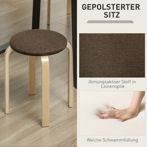 Pouf en lot de 4, empilable, surface vernie, pieds en bois, marron (1/5)