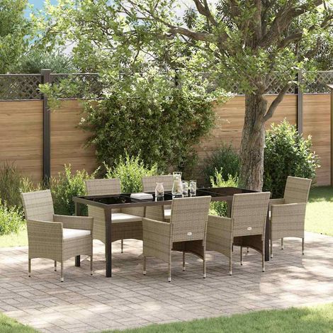 Garten Essgruppe mit Kissen 7 pcs Beige Poly-Rattan (1/5)