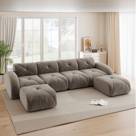 Modulsofa 4-Sitzer mit 2 Hockern Chenille Taupe OKMYHOME (1/5)