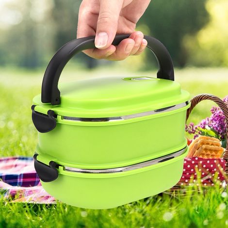 Tragbare, doppelwandige Thermo-Lunchbox aus Edelstahl für Picknicks im Freien (1/5)