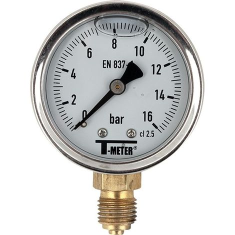 Manomètre boitier inox à bain de glycérine RADIAL Mâle 1/4" (8/13) - Pression 0 / 16 bar - Ø63 - Sferaco