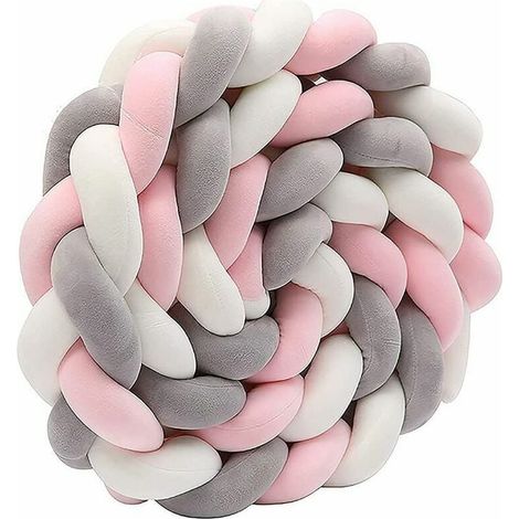 Lit serpent tressé tête protection lit bordure lit bébé coton noeud oreiller rouleau de lit coussin d'allaitement décoratif oreiller lit oreiller canapé coussin pour chambre salon, blanc + gris + ros (1/5)
