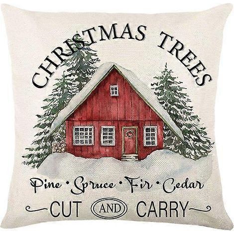 Housse de coussin Joyeux Noël 45x45cm, taie d'oreiller décorative hivernale avec motif sapin et cerf, pour canapé ou canapé (1/5)