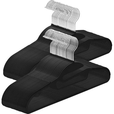 50 cintres plastique antidérapants, forme S, épaisseur 0,5 cm, gain d'espace, pour vêtements délicats et placard compact (1/5)
