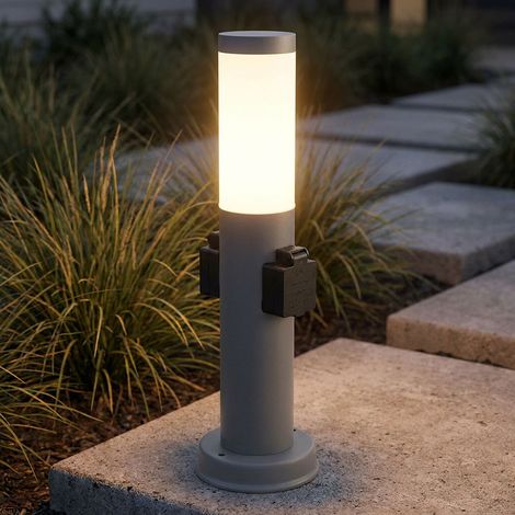 LED Sockelleuchte Außen Edelstahl mit 2 Steckdosen Wegeleuchte Außenstehlampe anthrazit, 11W 1055lm warmweiß, DxH 12,7x45 cm (1/5)