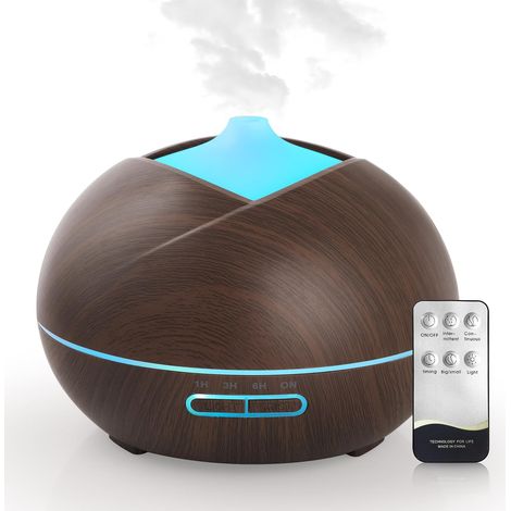 500ML Essential Oil Diffuser, Ultrasonic Aromatherapy Aroma Diffuser Humidifier with Remote Control, 7 LED Lights for Bedroom, Spa, Yoga, Office, Dark Brown (1/5)