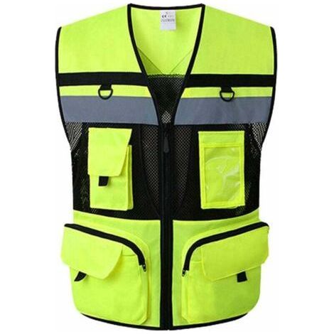 High Visibility Reflective Safety Vest Zipper Pocket Safety Vests Mesh Lining Breathable, Skin-Friendly and Wear-Resistant Size S Fluorescent Yellow (1/5)