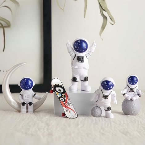 Lot de 4 Figurines Astronaute, Résine écologique, Pose variée, Décoration Bureau Gâteau Voiture