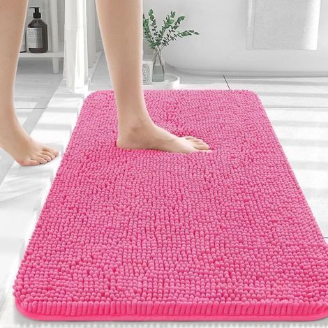 ALLIANDIS Tapis de bain 50x80cm, tapis de bain chenille ultra doux et absorbant, dos en caoutchouc, séchage rapide, lavable en machine, accessoire de décoration intérieure, rose rouge (1/5)