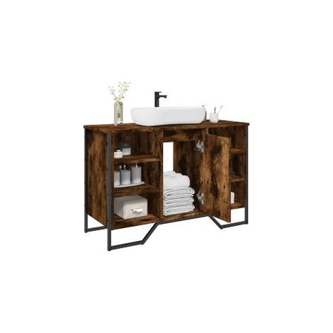 Armoire lavabo de salle de bain chêne fumé 91x35x60