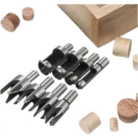 8PCS Fraise à Bouchonner Bois Outil de Coupe Acier Carbone Bois Plug Perceuse Kit complet, XU,en Bois Conique de Griffe Mèche à Bouchon Bois Wood Plug Cutter Drill Bits 6mm/10mm/13mm/16mm (1/4)