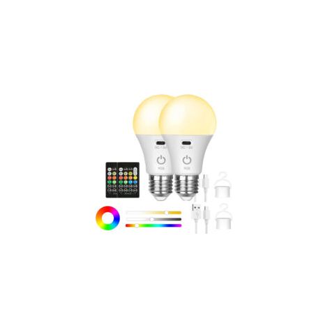 Bombilla LED recargable RGB E27 con mando a distancia – 8 colores – de 2700K a 6000K – ángulo de haz de 270° – Paquete de 2 bombillas - Crezuo