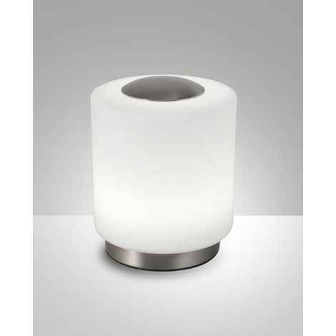 Lampada da tavolo Simi in metallo nichel satinato e vetro soffiato con LED integrato 8W, 3000K, regolazione touch dimmerabile, codice 3257-30-178