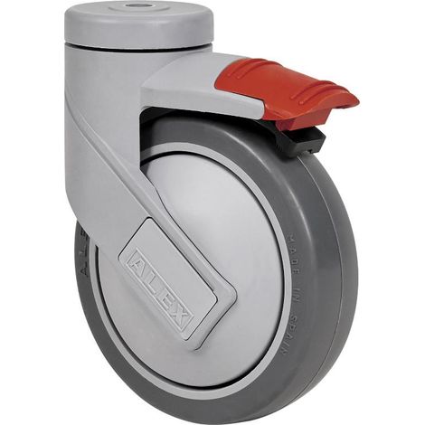 rueda giratora agujero m10 freno 21hcfd125cp-pgaisb goma gris eje bolas (1/2)